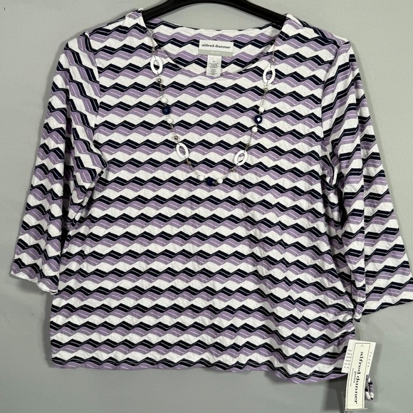 Alfred Dunner NWT PL Top Blouse with Necklace 3/4 sleeve Purple White $59 - Picture 1 of 9